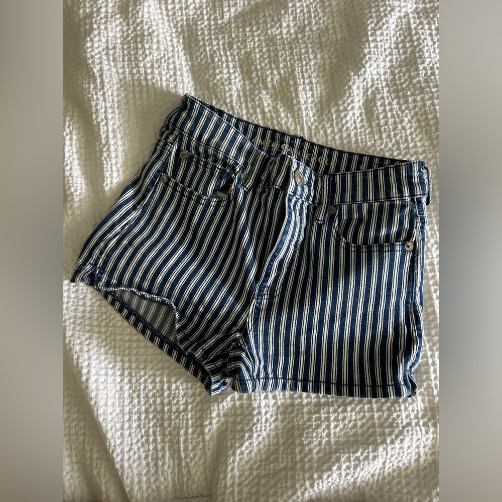 American Eagle striped Hi rise jean shorts
